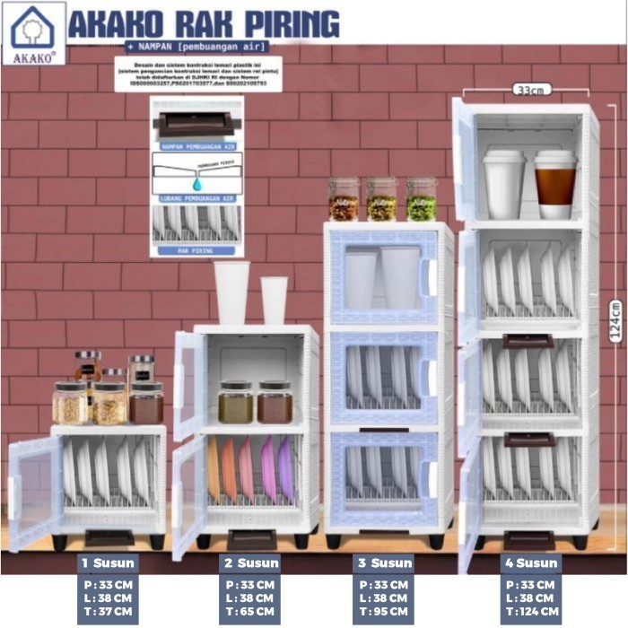 Akako - Rak Piring Plastik Akako Portable Susun Transparant