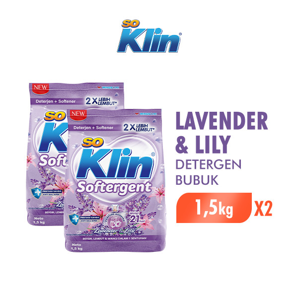 Soklin Deterjen Bubuk Softergent Lavender & Lily 1,5 kg x2