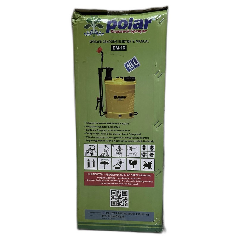 SPRAYER GENDONG ELEKTRIK & MANUAL POLAR 16LITER EM-16/TANGKI KNAPSA SEMPROT PERTANIAN POLAR 16 L