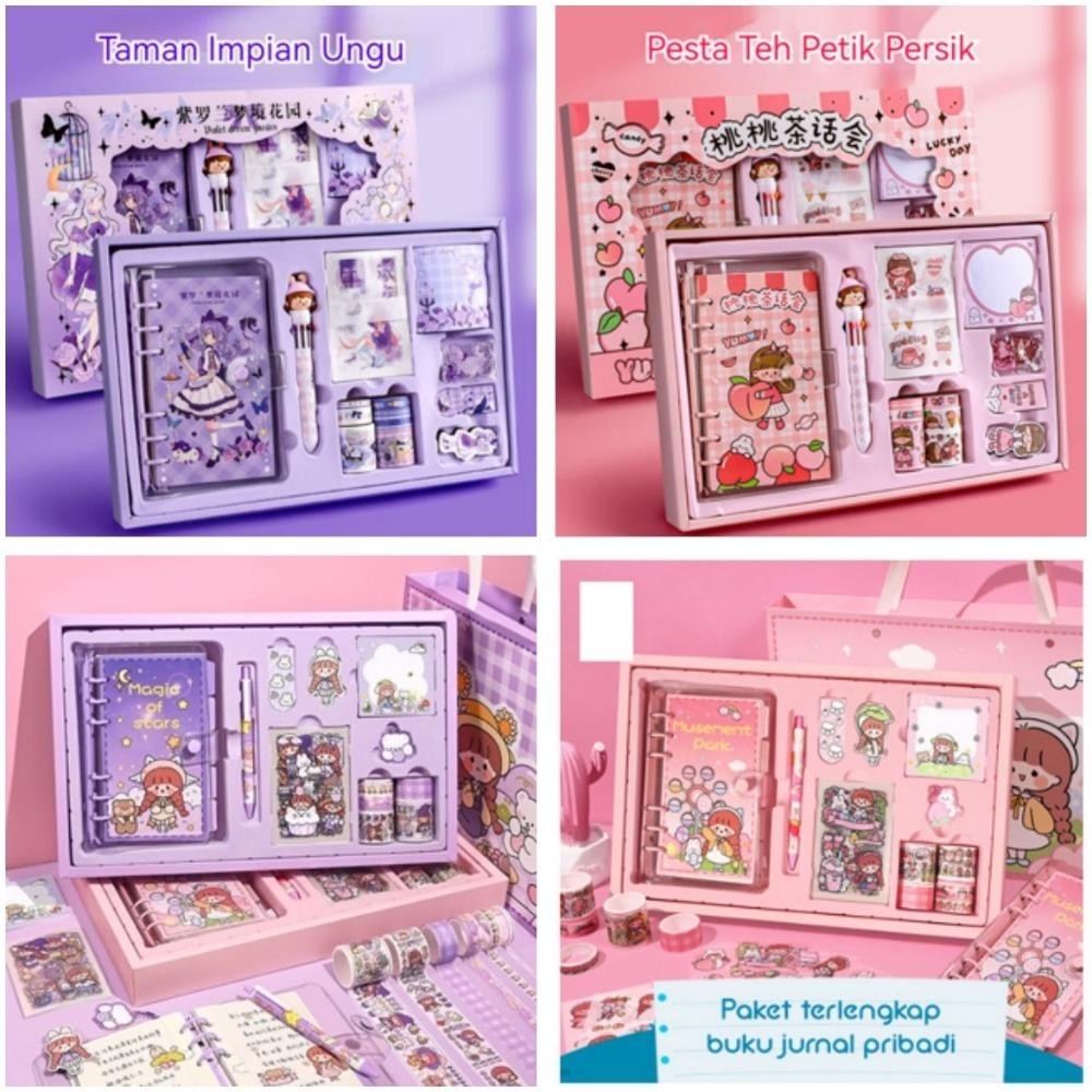 

Flashsale Paket Jurnal Set/Gift Box Hampers Anak/Hadiah / Notebook Journal Diary / 6 In 1 Boba Alat Buku Tulis Lengkap Scrapbook Cute Girl Sanrio Cinnamoroll My Melody Kuromi Panda Peach Kelinci Duffy Cat Sweetheart Cake Shop Import Grosir Ready Cod Viral