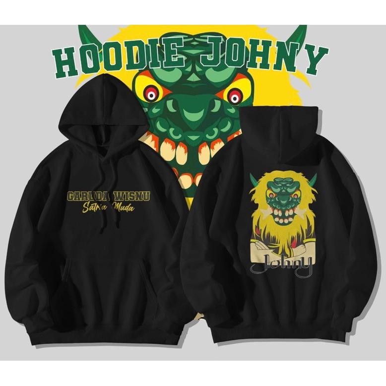 Promo Jaket Sweater Hoodie Johny Garuda Wisnu Satria Muda All Size Zipper Warna Hitam Polos Bahan Fl