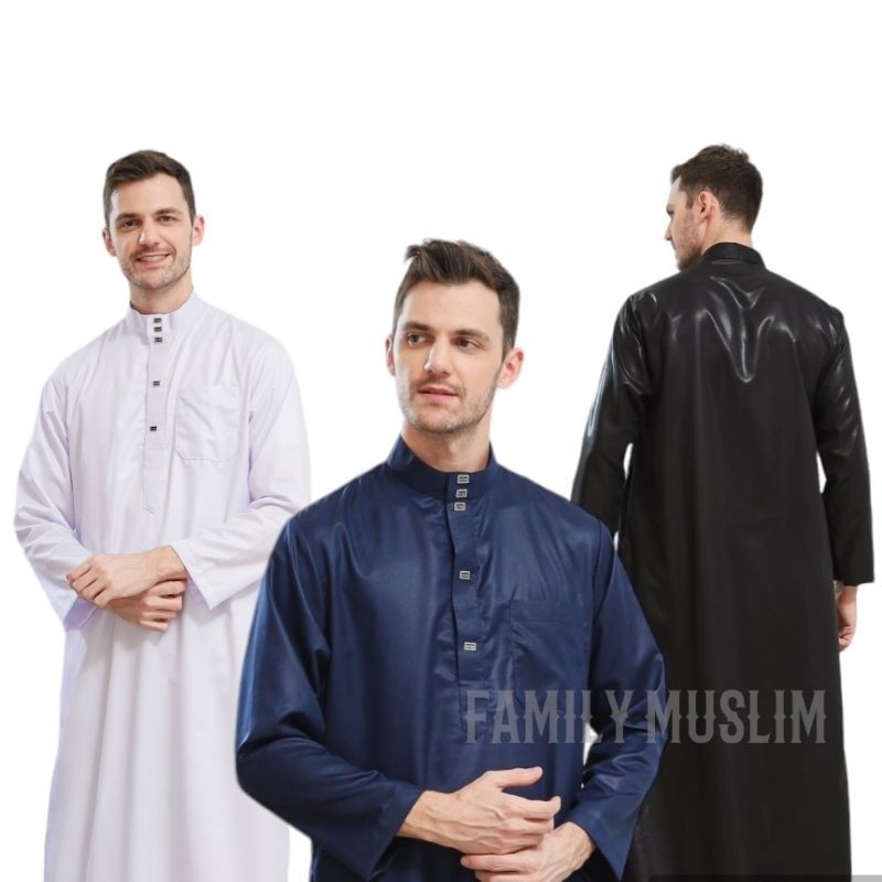 [Bahan halus dan Nyaman] Gamis laki-laki lengan panjang polos jubah DUBAI mewah elegantgamis pria