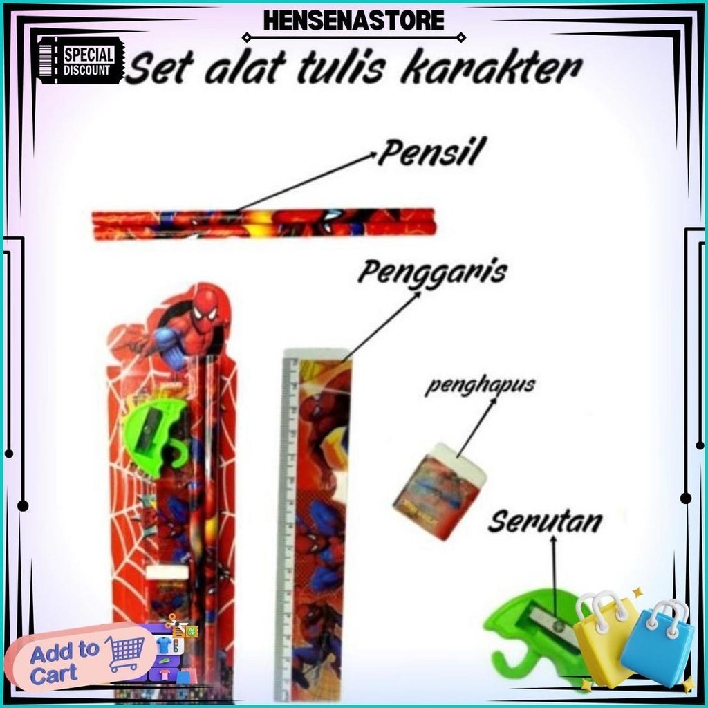 

Alat Tulis Karater Set 5 In 1 / Paket Lengkap Pensil Penghapus Rautan Penggaris Bergambar Hello Kitty Beruang Mickey Mouse Doraemon Boneka Promo