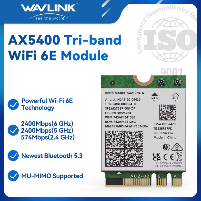 Ready Modul Jaringan Nirkabel Wavlink WiFi 6E Intel AX210 Tri-Band 5400M 6G