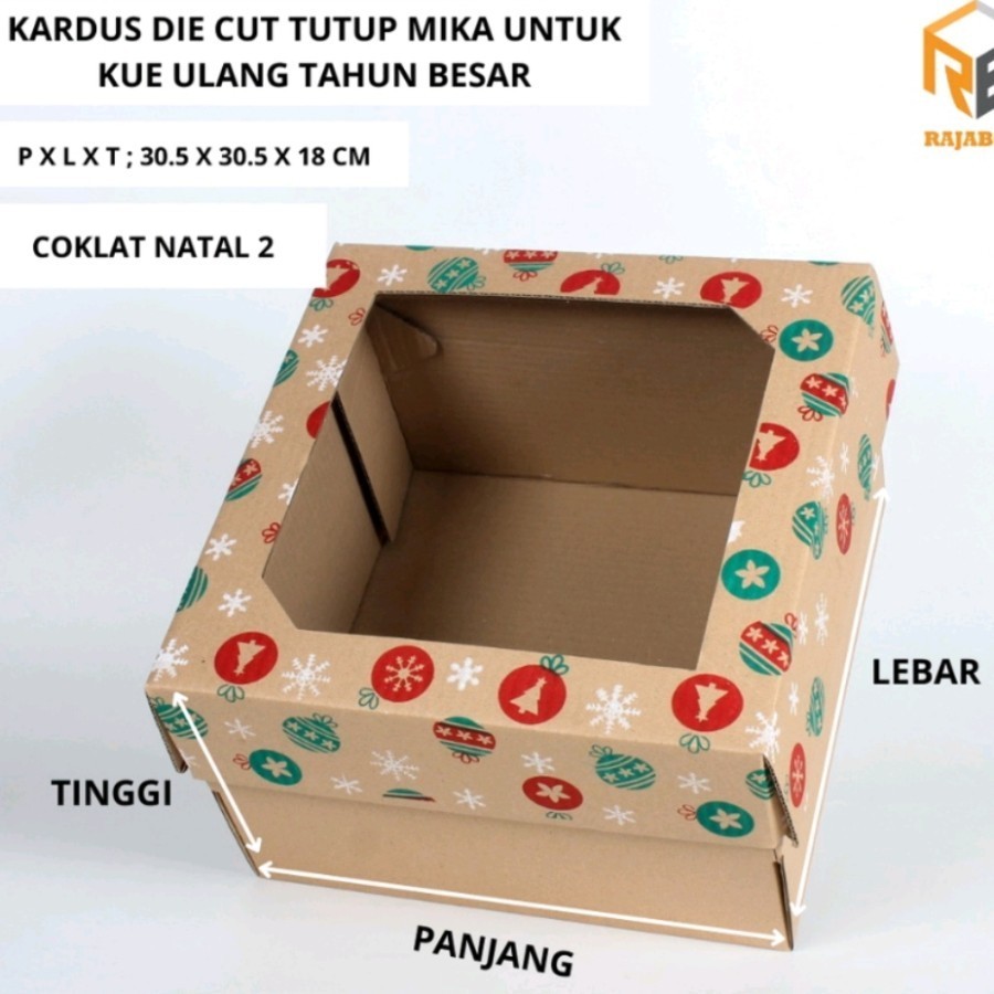 

Kardus Die Cut Kotak Kue Cake Box Coklat Natal size 30.5 x 30.5 x 8 cm harga per 10pcs kotak dus unggul box packaging