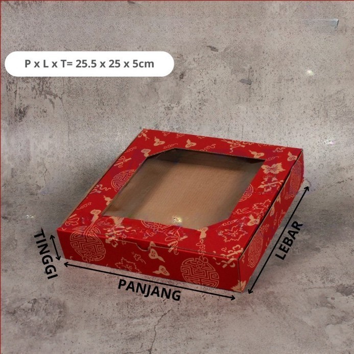 

Kardus Die Cut Cake Box Kotak Kue Merah Imlek 2 size 25.5 x 25 x 5 cm harga per 10pcs kotak dus unggul box packaging