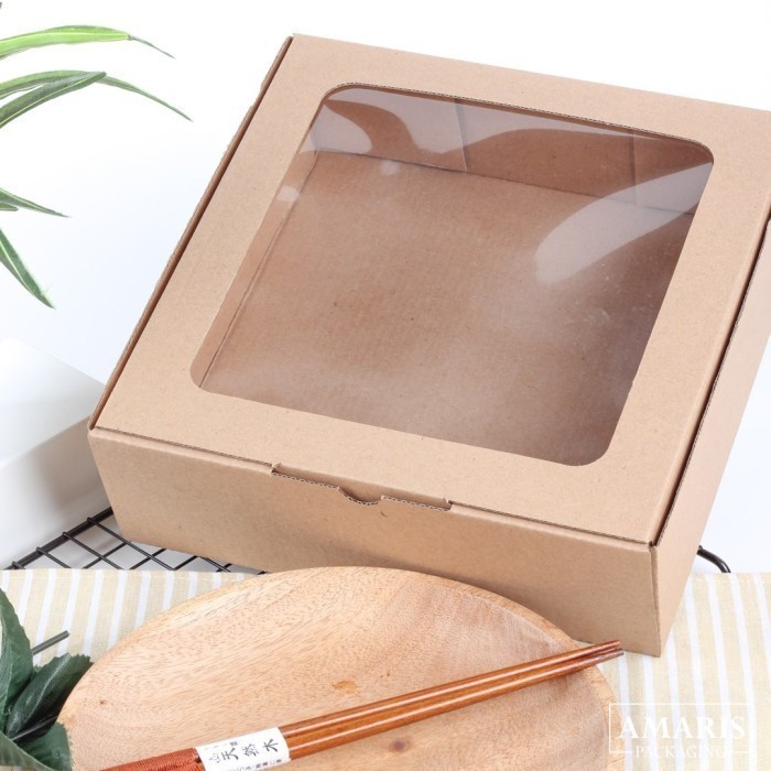 

Kardus Die Cut Cake Box Kotak Kue Coklat Polos size 22 x 22 x 7 cm harga per 10pcs kotak dus unggul box packaging