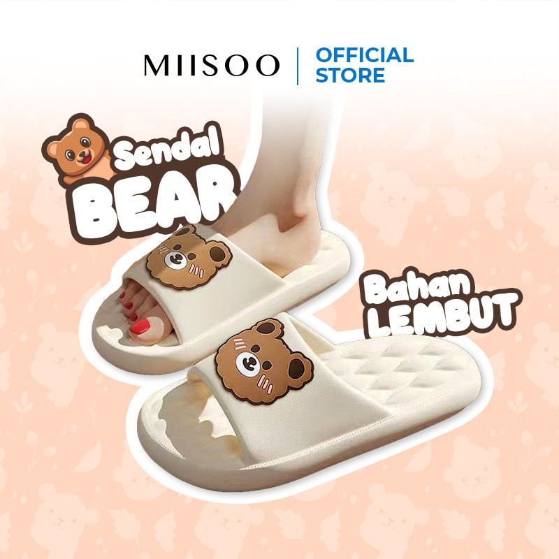 Sandal Karet Wanita // MIISOO Sandal Beruang Sandal Slop Wanita Karet Motif Beruang Sandal Slip