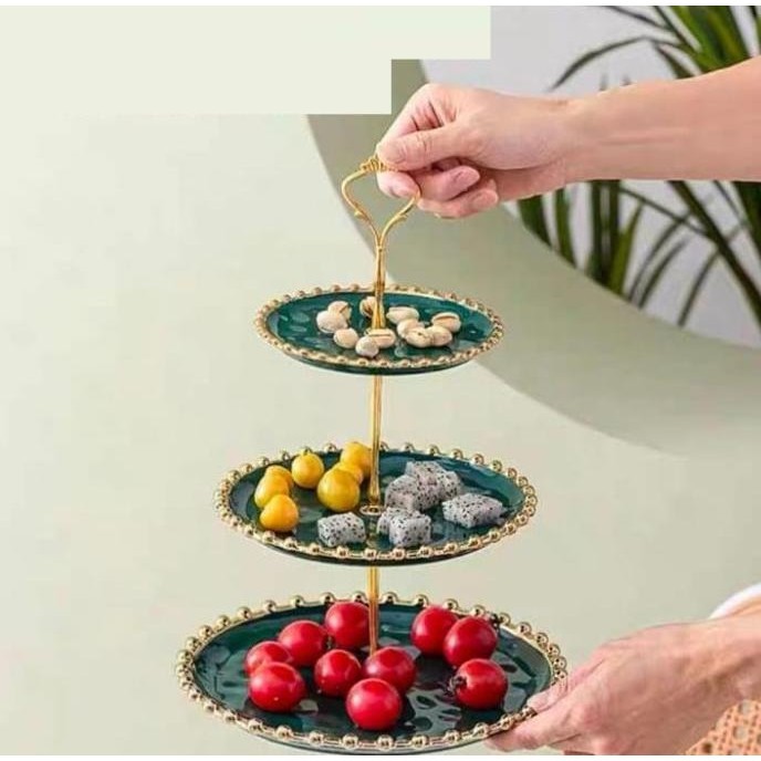 [Bayar Di Tempat] Premium Gold Cake Tier / Fruit Tray Tier Marble / Tempat Kue 3 Tingkat