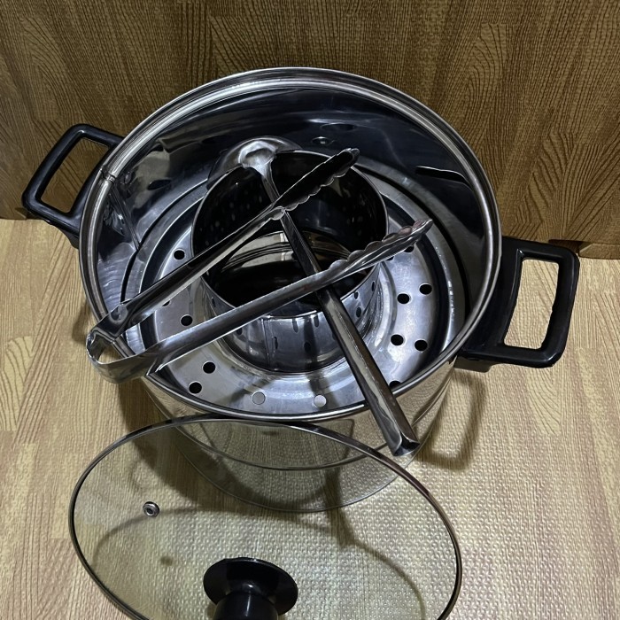 Dandang Bakso Tutup Kaca Ukuran 24 Cm Bahan Stenlis Paket Lengkap K01
