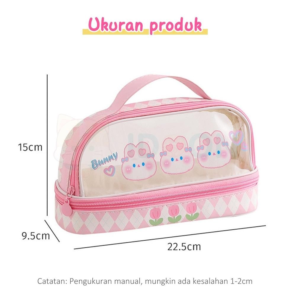 

ii-99 IDOON Pencil Case Transparan Korea Tempat Pensil Besar Dua Lapis Kotak Pensil Tempat Pola Hewan Lucu Sale