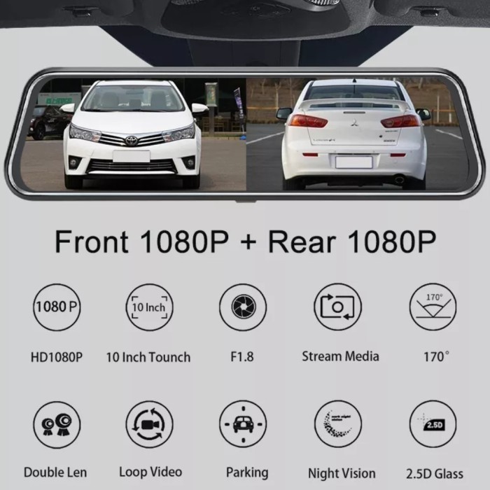 Dvr 2 Camera Spion Mobil 10" Starlight Night Ips 2.5K Fhd Touch Screen