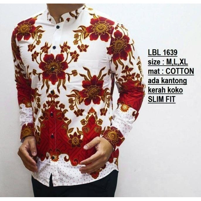 Luigi Kemeja Batik Pria Baju Cheongsam Lengan Panjang Merah Imlek 2