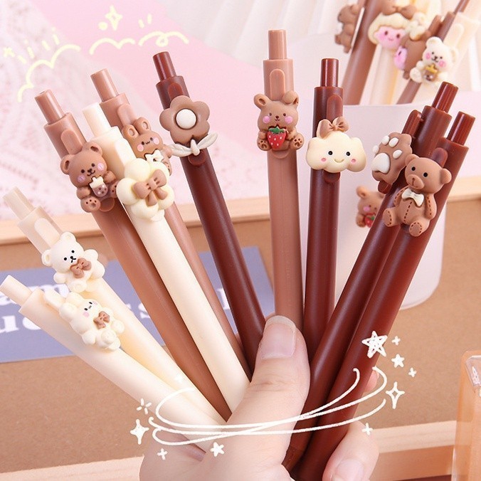 

OST Pena Cetekan Karakter Bear Pita Lucu Pulpen Tinta Gel Cair Hitam Motif Beruang Unik Alat Tulis Sekolah Kantor Stationary Murah