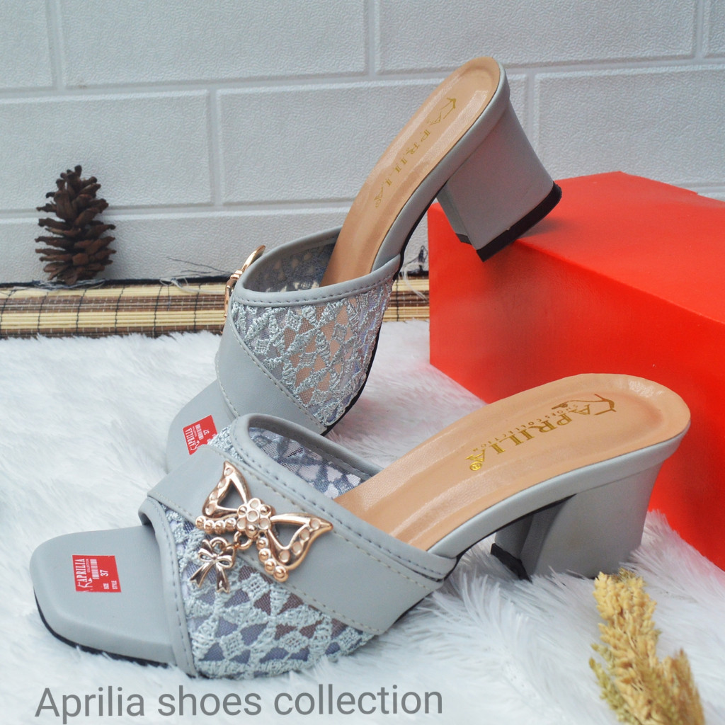 Sandal Karet Wanita // Aprilia sandal wanita pesta terbaru hak tahu 5cm rs-02/selop brukat formal