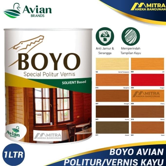 POLITUR BOYO AVIAN ANTI RAYAP JAMUR CAT VERNIS PLITUR KAYU 1 LITER H24M
