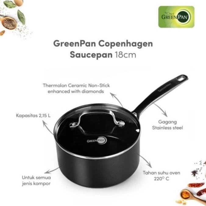 [Baru] Greenpan Copenhagen Saucepan 18Cm / Panci Greenpan 18Cm