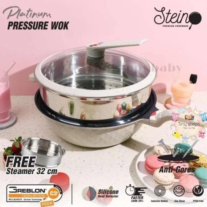 [Promo] Promo Ready Steincookware Platinum Pressure Wok Steamer Panci Kukus