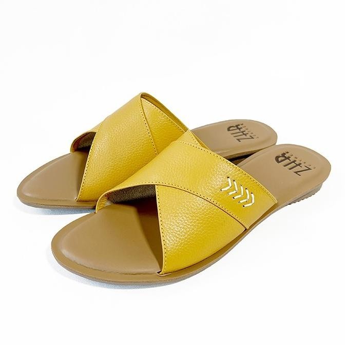 Sandal Kulit Wanita Zhr Teplek Silang Anyam 100% Kulit Sapi Asli Garut