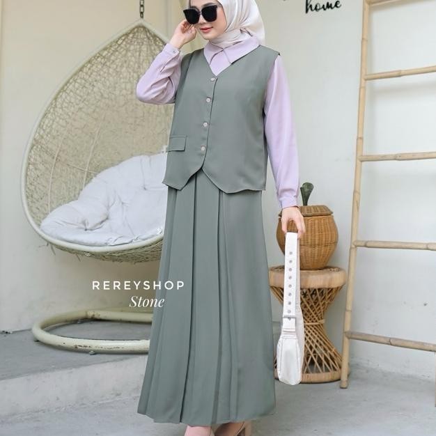 Rereyshop Mecca One Set Rompi Vest Dan Rok Bahan Royal Twist (Tidak Include Inner Kemeja)