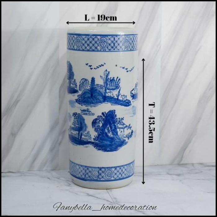Gra Vas Bunga Keramik Guci Tempat Payung Keramik Porselen Biru Putih