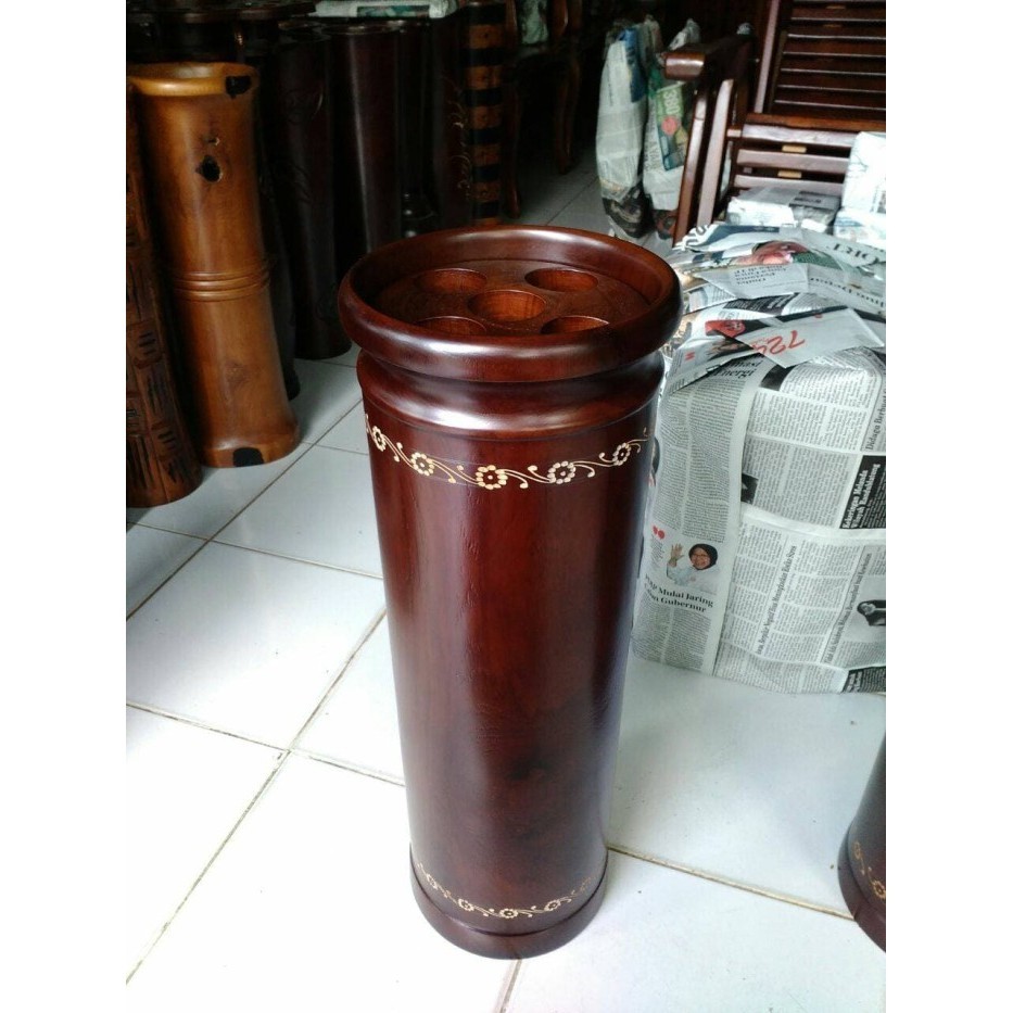 Gra Pot Vas Bunga Besar Guci Kayu Jati Hias