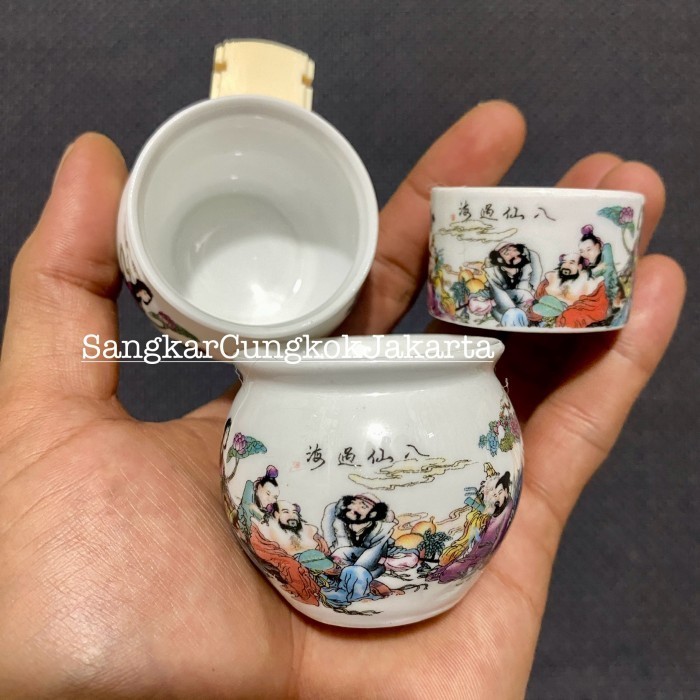 Gra Cepuk Guci Cungkok Keramik Sangkar Burung Besar Murai Hwamei Anis