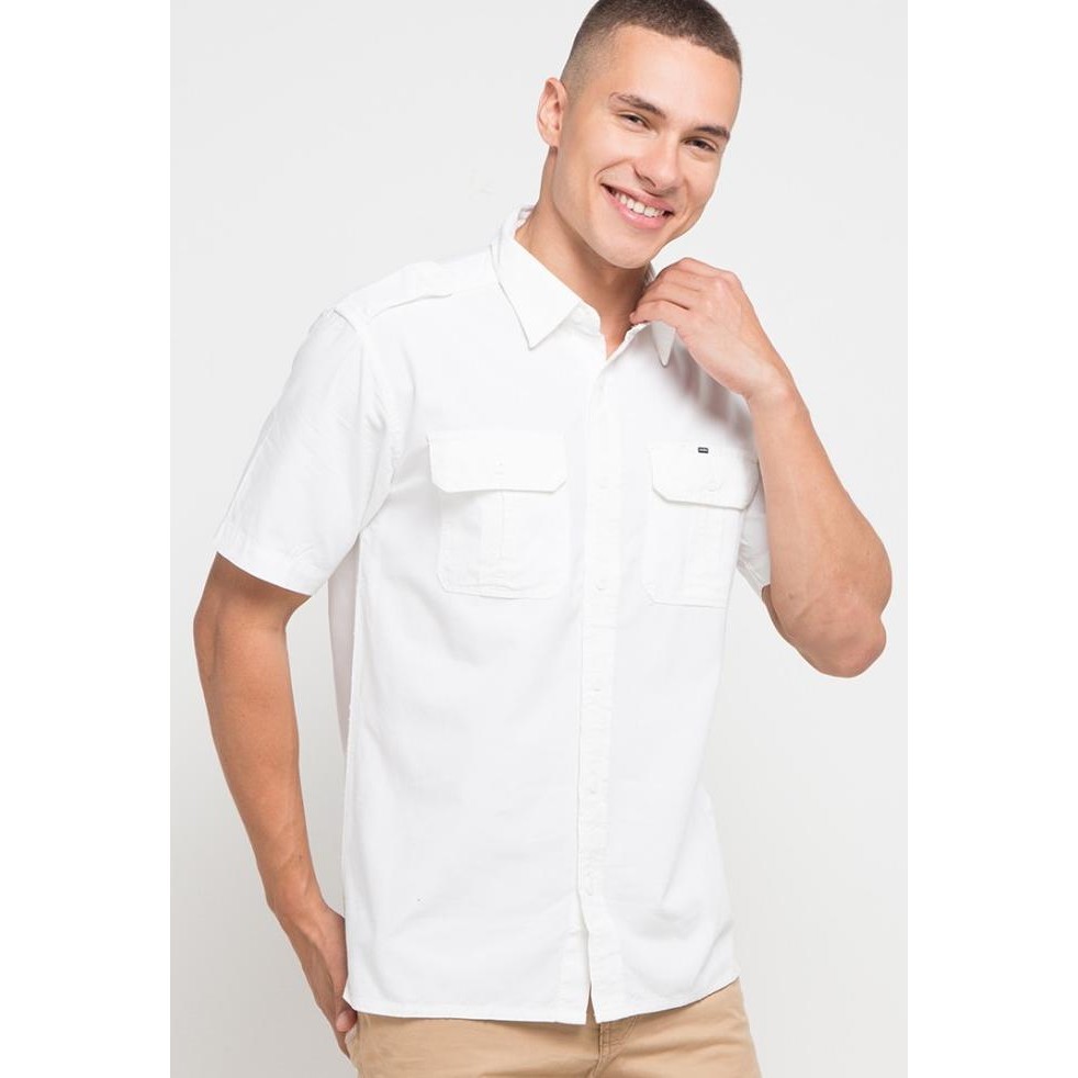 Kemeja Pria Lengan Pendek Model Safari Pdl Mgee Ranger 001 Putih Hitam