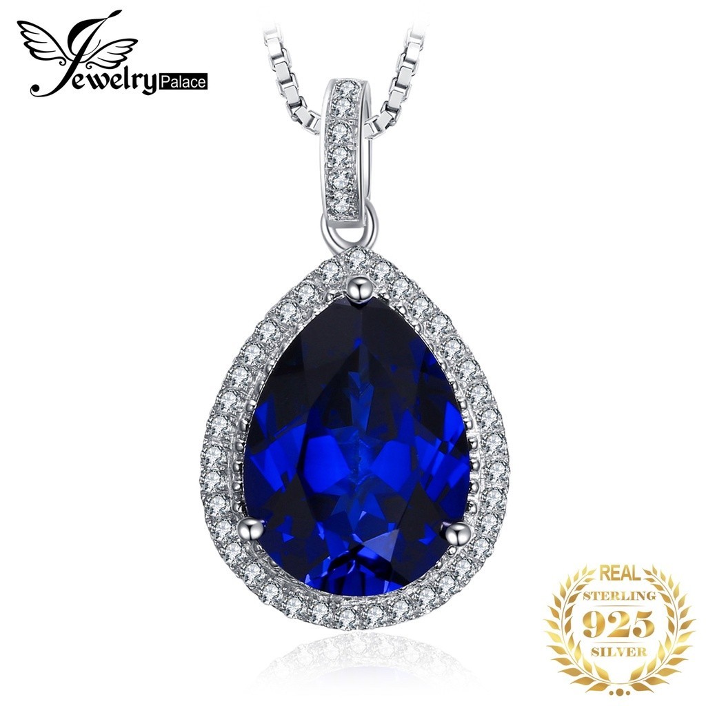 JewelryPalace 12ct Kalung Liontin Perak Murni 925 Safir Biru Buatan Besar untuk Wanita Choker Batu P