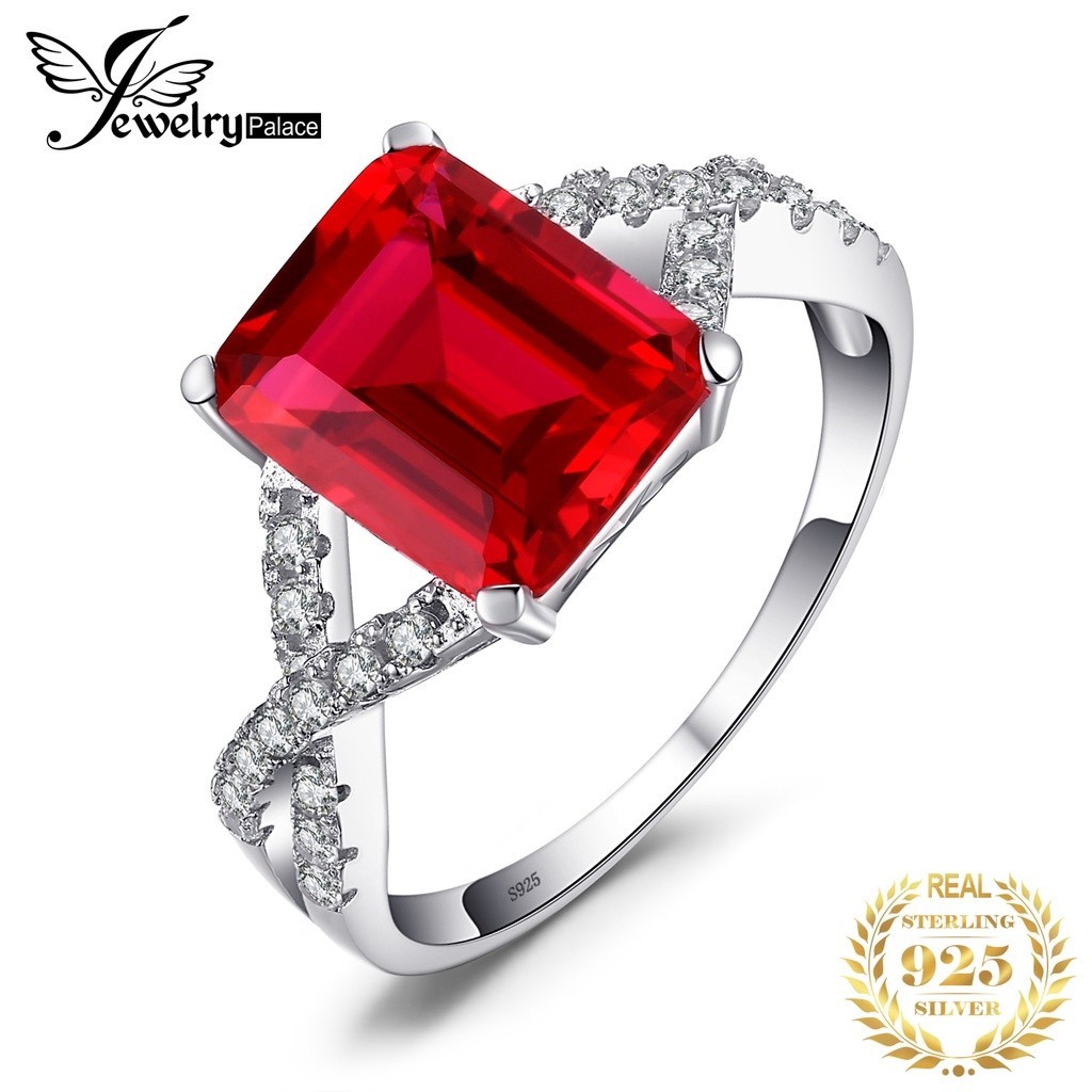 JewelryPalace 4.1ct Cincin Janji Pertunangan Pernikahan Perak Murni 925 Ruby Merah Dibuat untuk Hadi