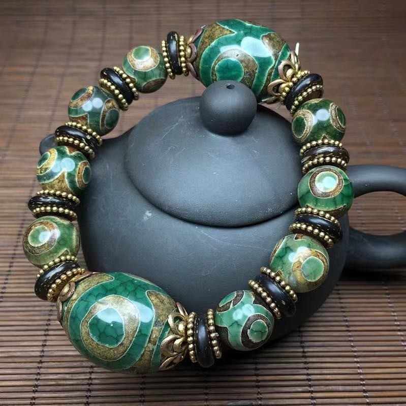 Dzi Bead Bracelet First-Line Pharmacist Tibet Beads Bracelet Natural Chalcedony Jade Agate Male Tibe