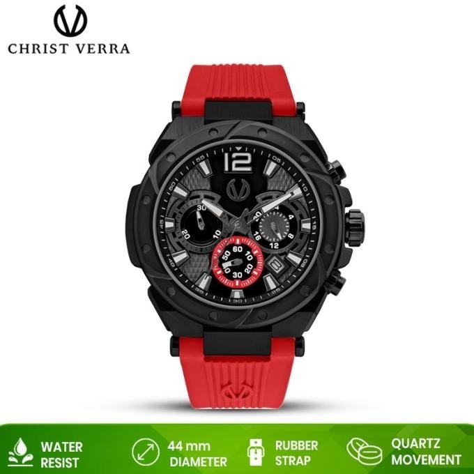 [Ready Stock] Jam Tangan Pria Christ Verra Cv 53604G-36 Blk/Red Original Resmi
