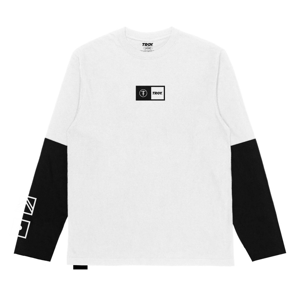 Troy Company Double Sleeve Longsleeve Tshirt White TROY Basic - Kaos Lengan Panjang Putih Hitam DS 2448