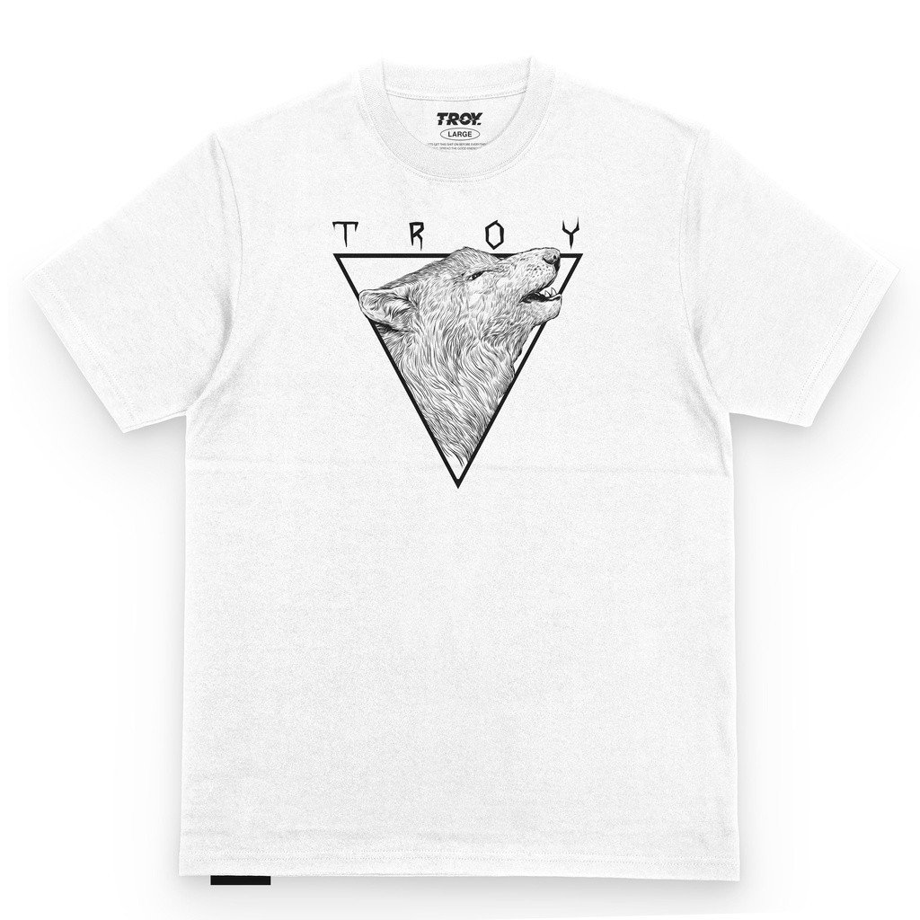 Troy Company Kaos Pria Lengan Pendek Putih - Wolf Sketch Tshirt White MTD 2161