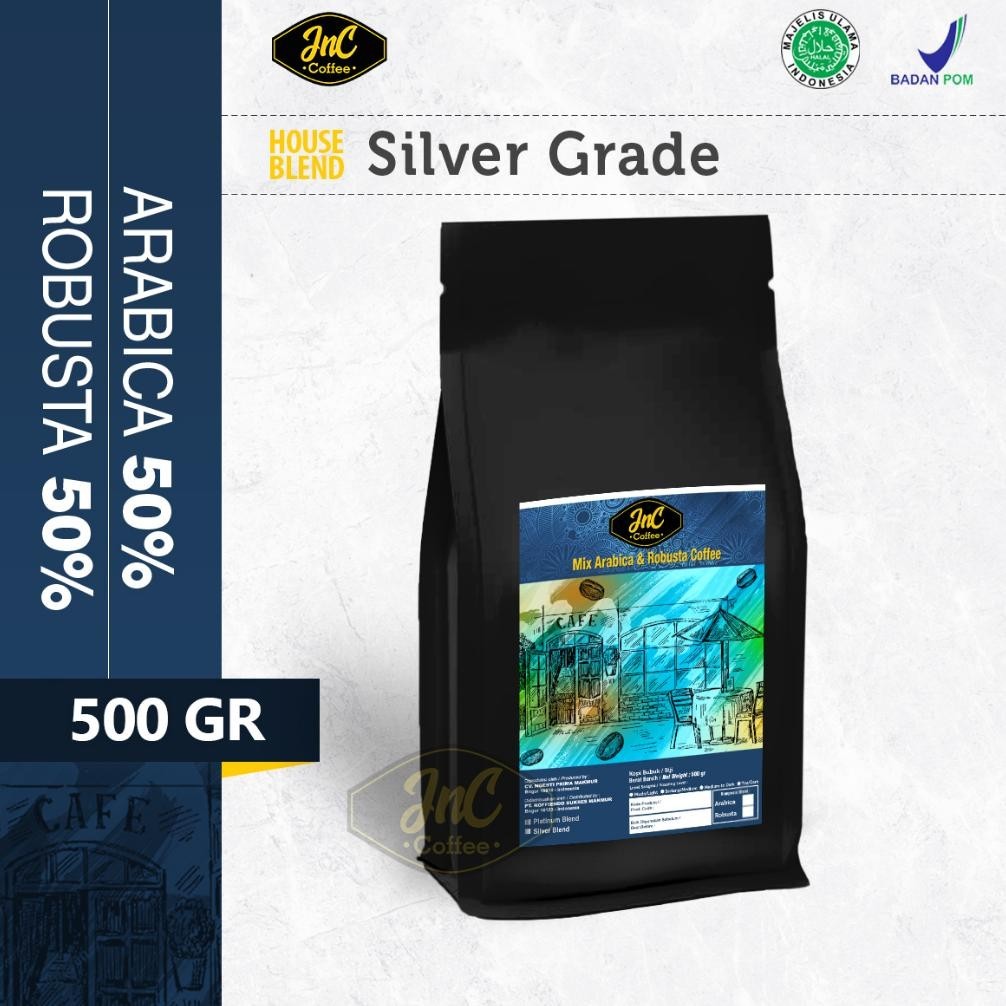 

Up15 JnC House Blend Silver 50% Biji Kopi Arabika 50% Robusta 500 Gr Kopi Susu Espresso Berkualitas