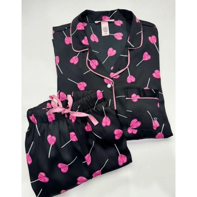 Baju Tidur Piyama Victoria Secret Short Silk Pajamas Set Original LC