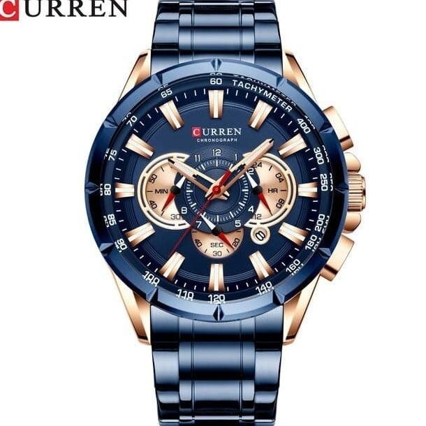 Jam Tangan Pria Curren 8363 Date Chronograph Aktif Stainless Biru Rose