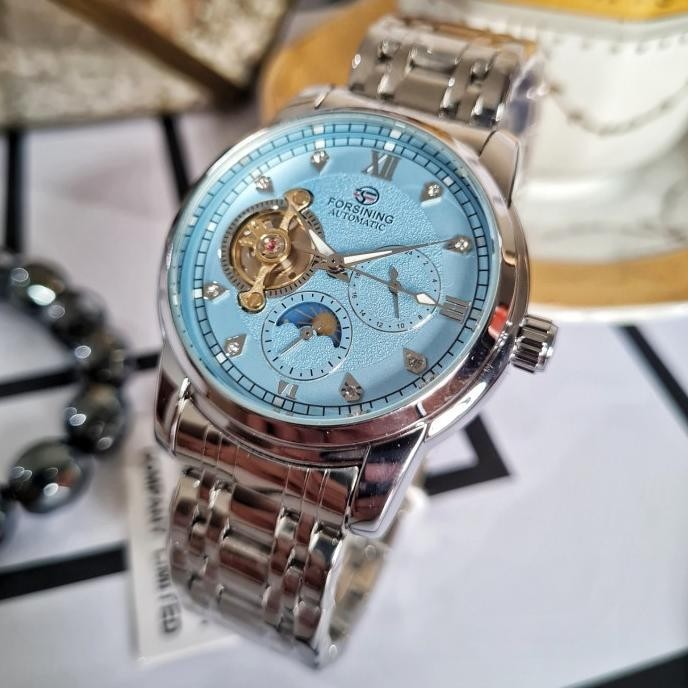 Forsining Barron Jam Tangan Pria Original Automatic Otomatis Biru