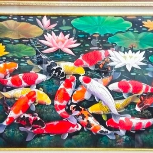 Bingkai Lukisan Ikan Koi 9 Ekor