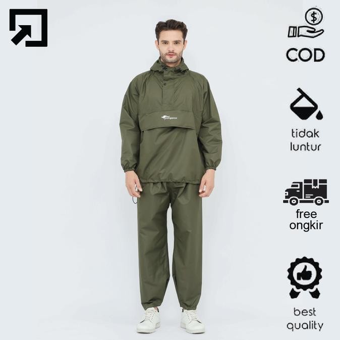 Jaket Jas Hujan Pria Setelan Mantel Saku Kangaroo Raincoat Premium
