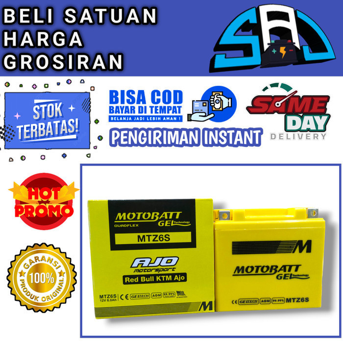 Aki motor kering GROSIR MOTOBATT GEL mtz6s gtz6v 6 Amper 12volt matic kopling bebek Honda New Sonic