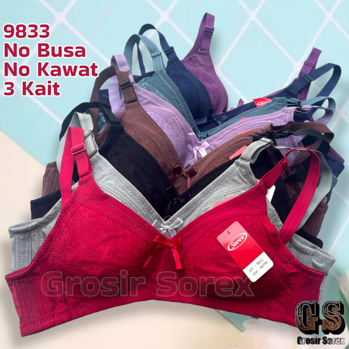 BARU BH SOREX 9833 - BRA JUMBO TANPA KAWAT MOTIF BROKAT BAHAN KATUN KAIT 3