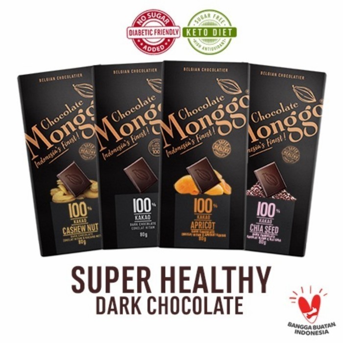 

Ready Super Healthy Dark Coklat 100% 80g Chocolate Monggo Keto Friendly