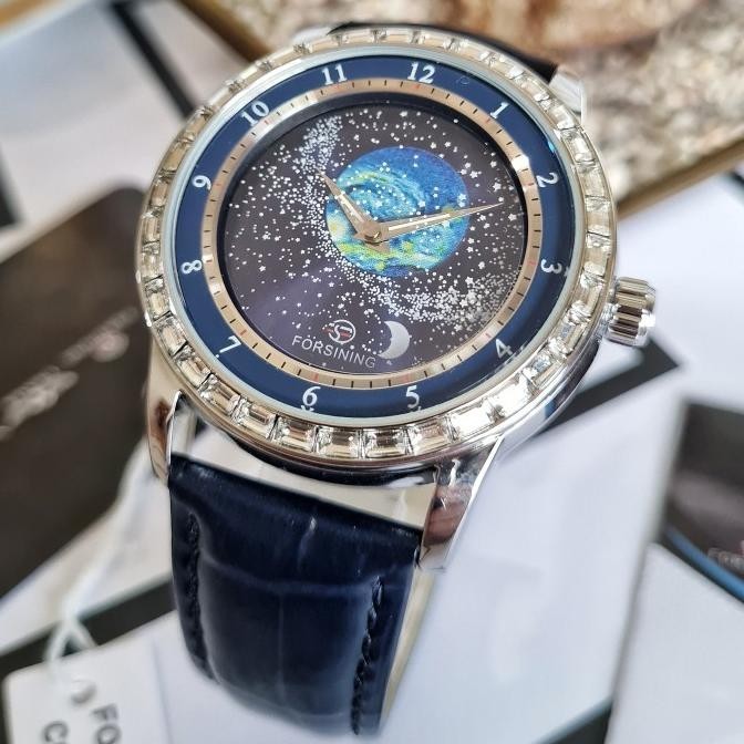 Forsining Planet Jam Tangan Pria Original Automatic Otomatis Biru