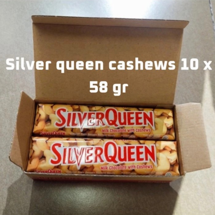 

Ready Silver queen milk Chocolate with cashews 1 box isi 10 x 58 gr