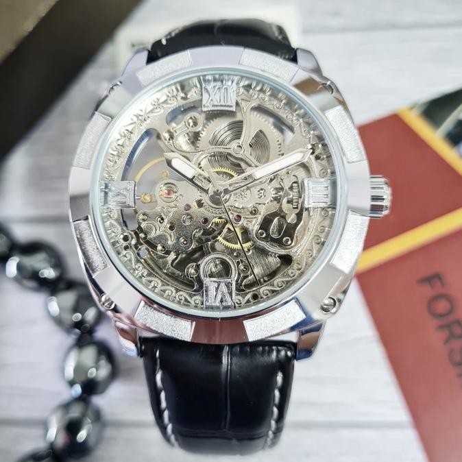 Jam Tangan Pria Original Forsining Invisible Skeleton Automatic Silver