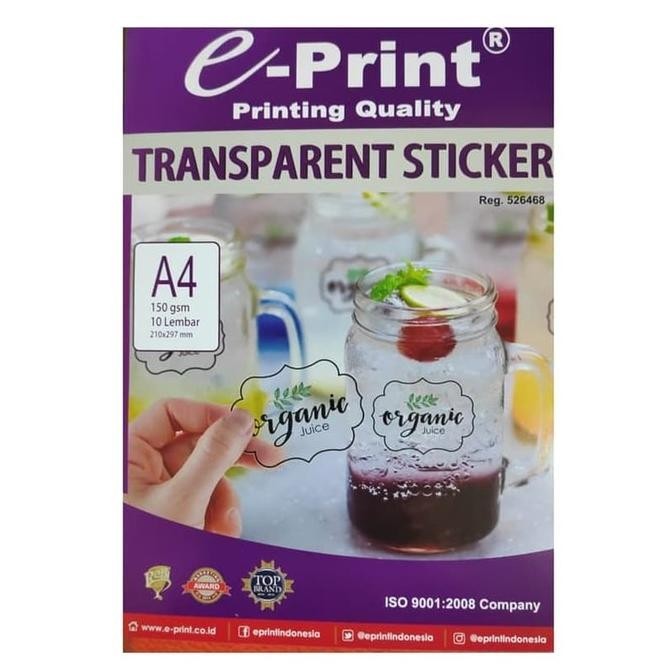 

TGH E-PRINT STICKER TRANSPARAN A4 150 GSM TERLARIS