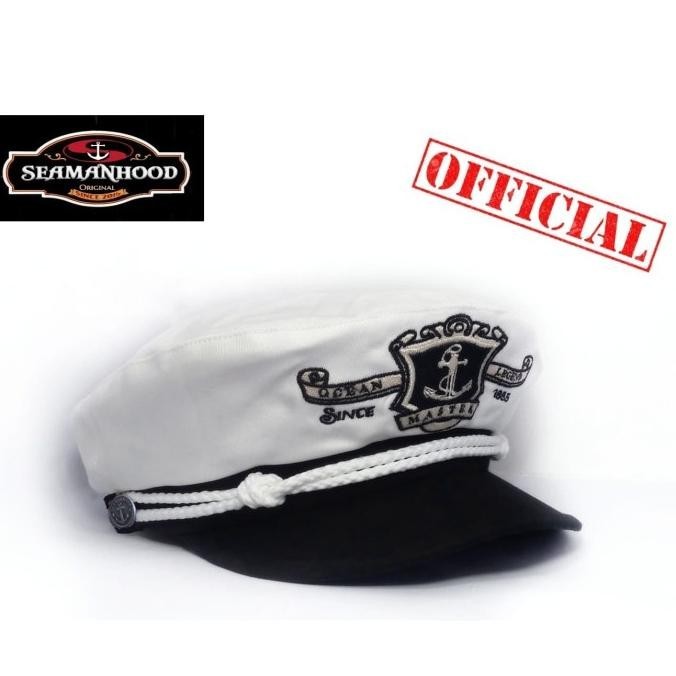 Topi Pelaut/ Fiddler Cap/ Topi Sailor/ Topi Captain Pria White