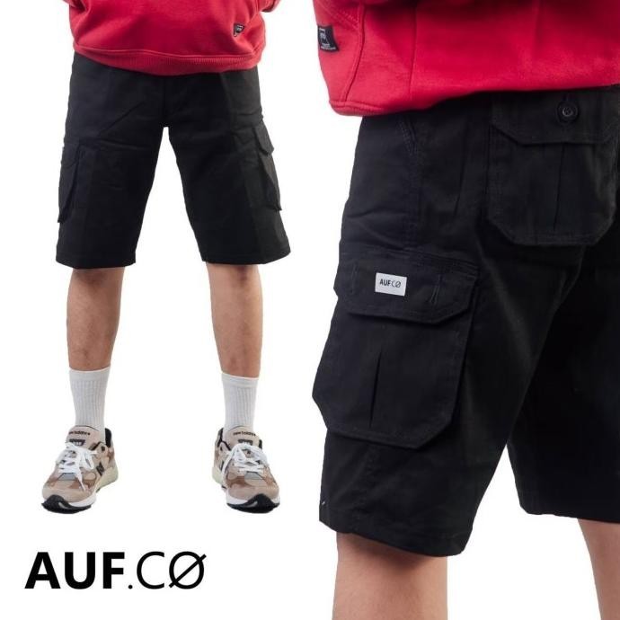 Celana Cargo Pendek Pria Hitam Original Auf.Co