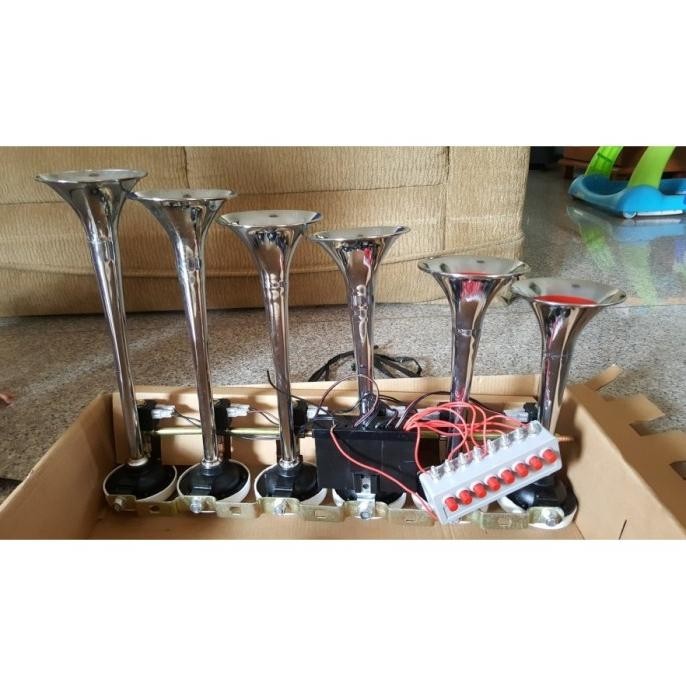 PROMO Klakson Angin Telolet 6 Corong Stainless Steel 8 Tombol 12V-24V GTM